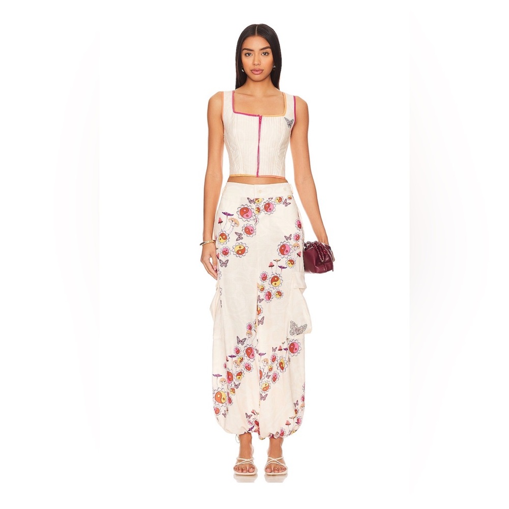 NWT Agua Bendita Cream Cargo Pants - Size S - Butterfly Multi